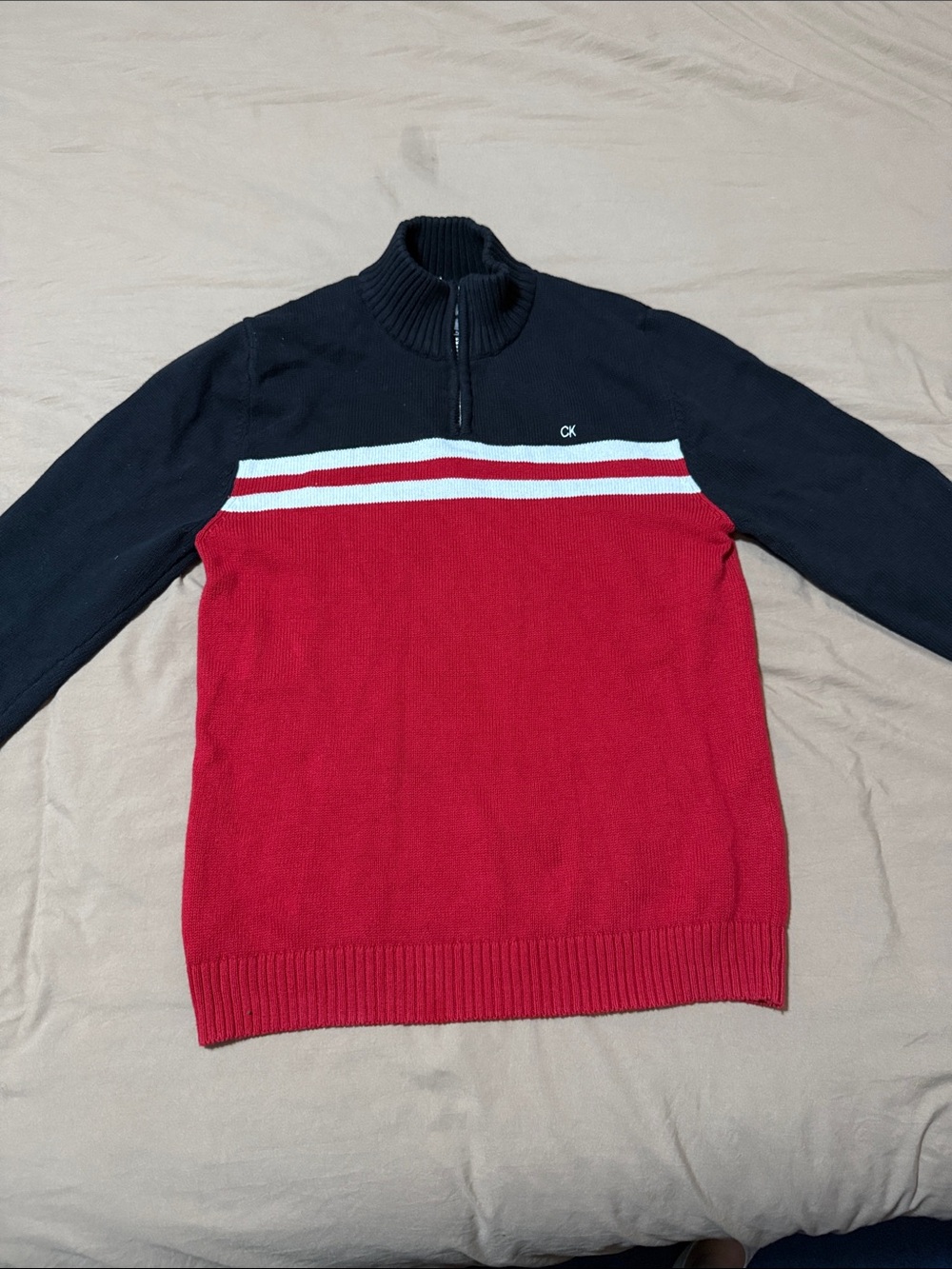 Calvin Klein Red, Black & White Zip-Neck Men's Sweater